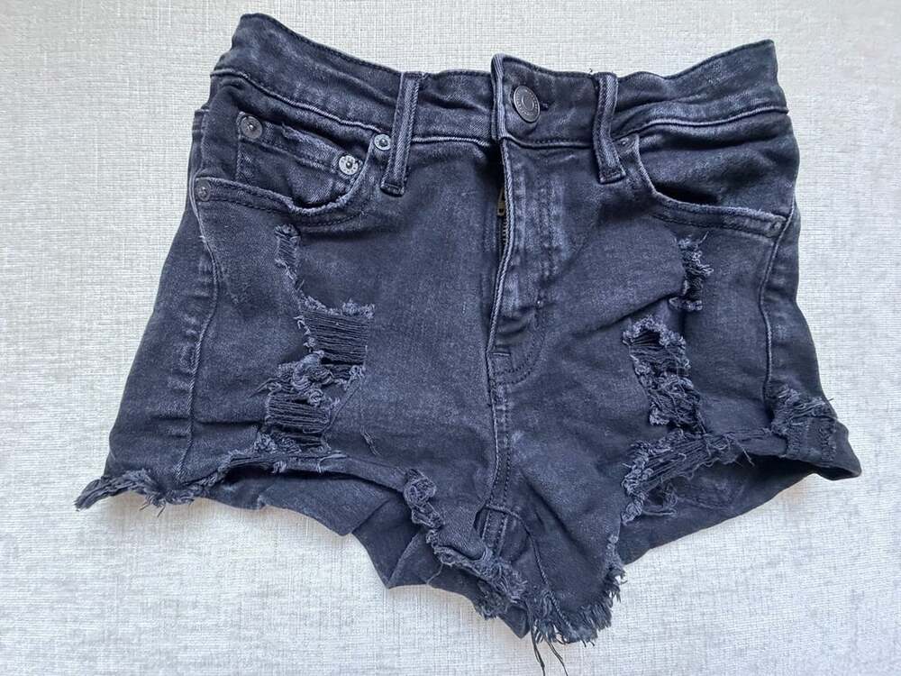 Vintage High Rise Shorty Black Distressed Jean Shorts Womens 0R